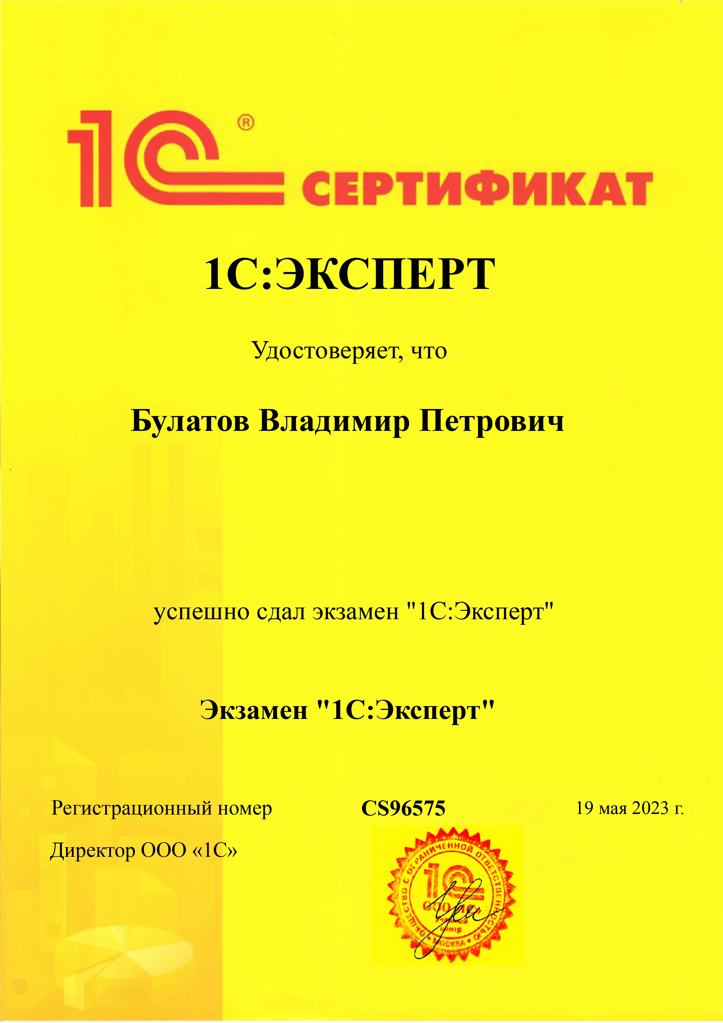 Сертификат Эксперт по технологическим вопросам